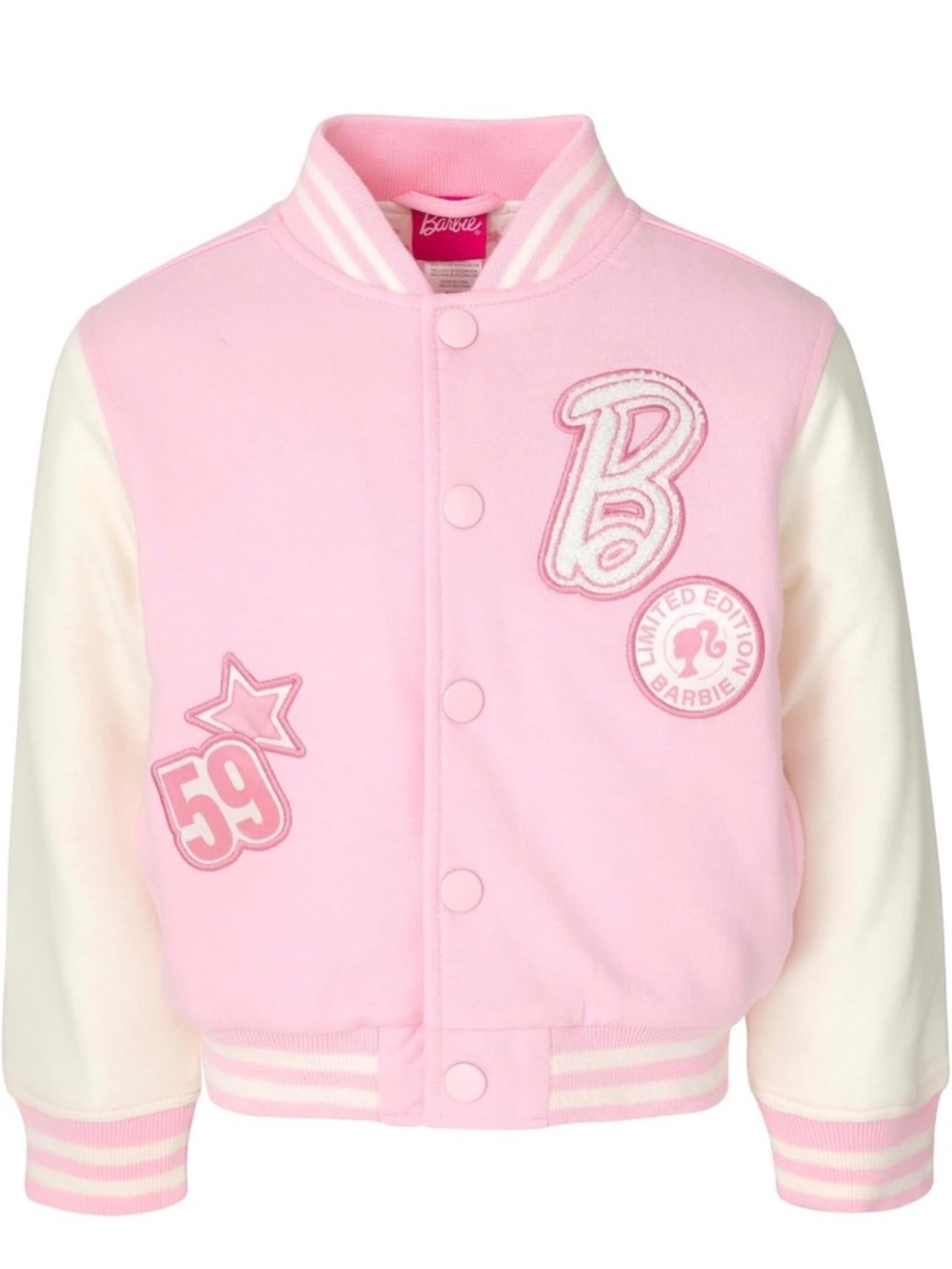 Barbie Girls French Terry Varsity Bomber Jacket Ballet Pink Size 4 NEW WITH TAGS